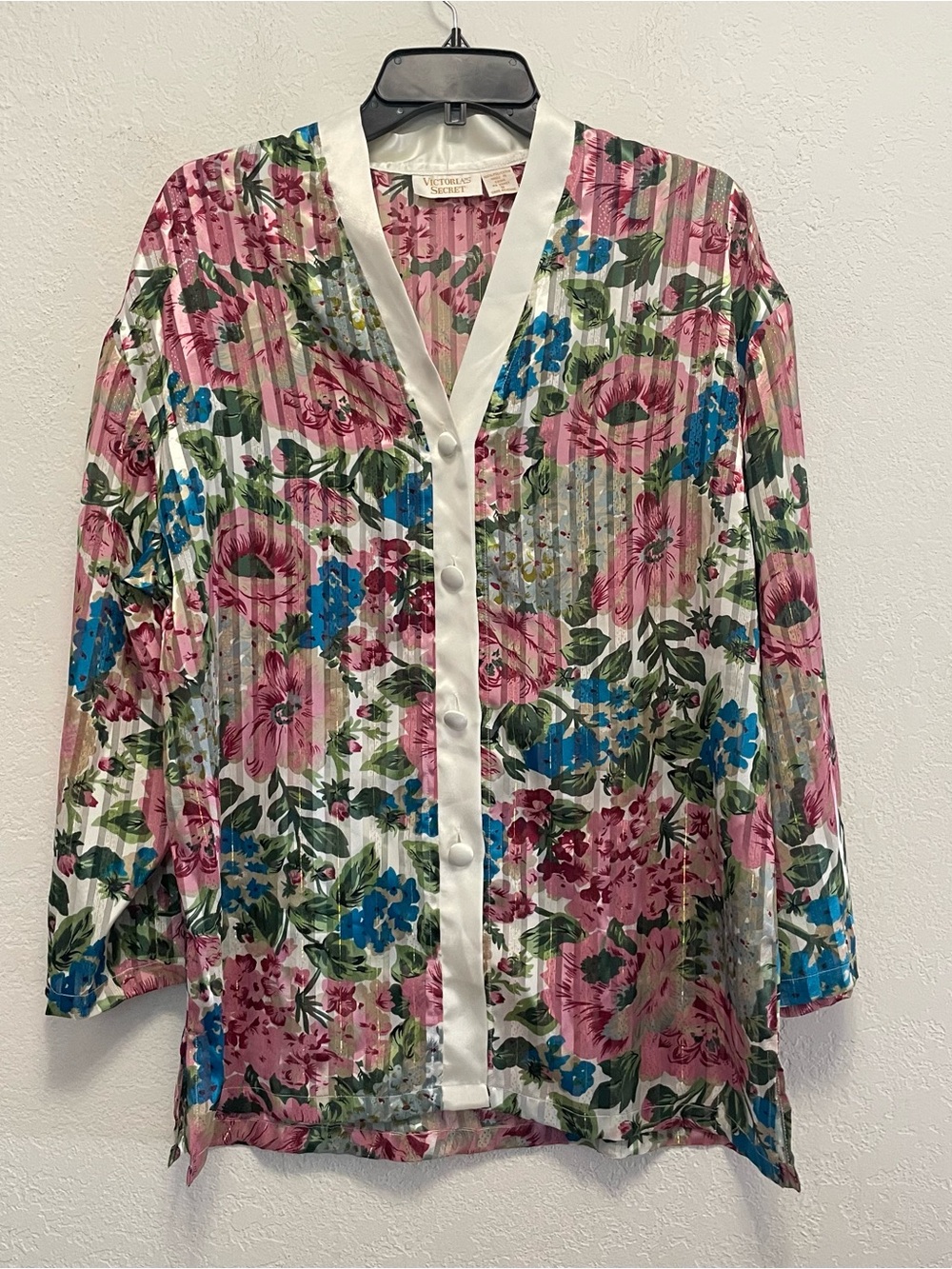 VICTORIAS SECRET Vtg Gold Label Button Down Floral Night Gown Shirt Small NEW